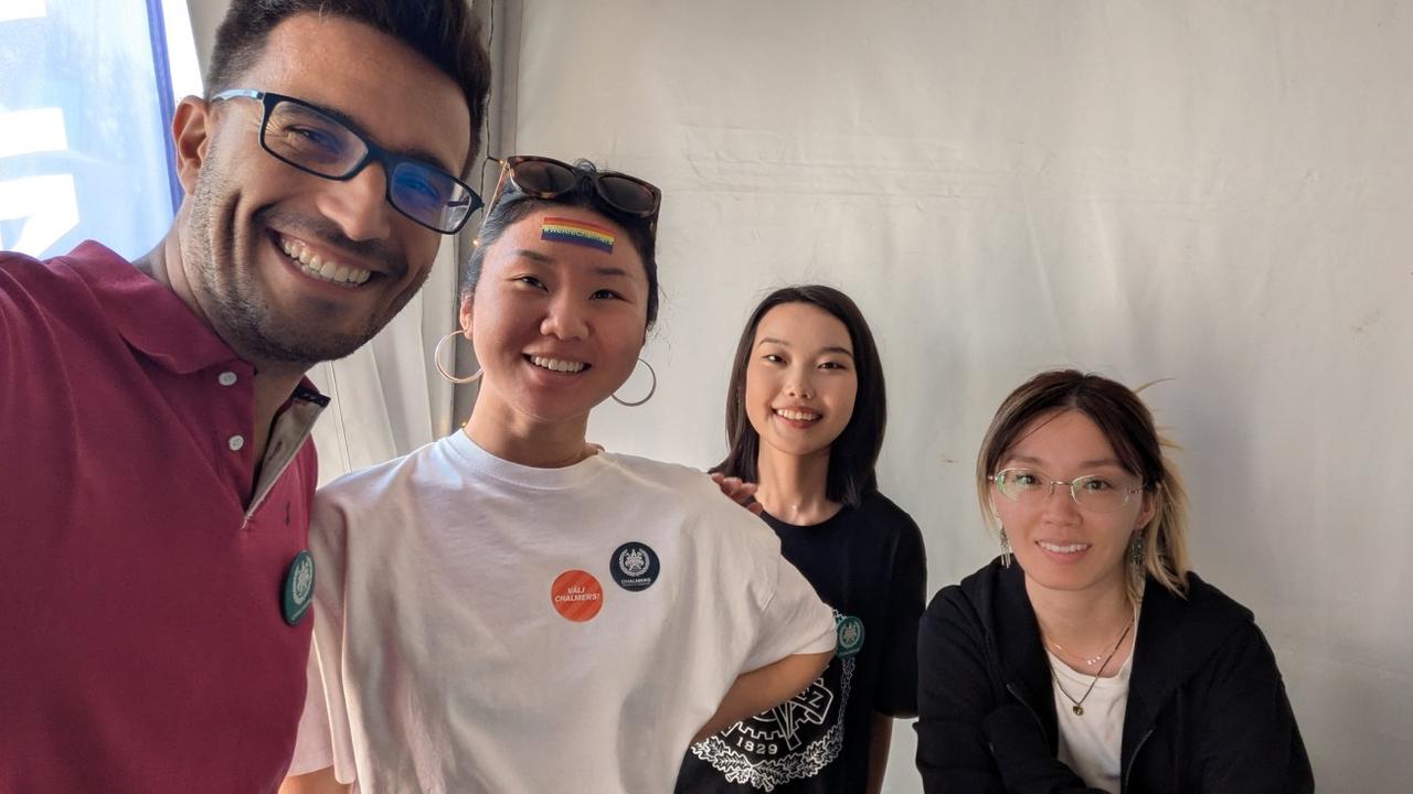 With my research assistants, Linda, Ziqi, and Mengyuan at the tent